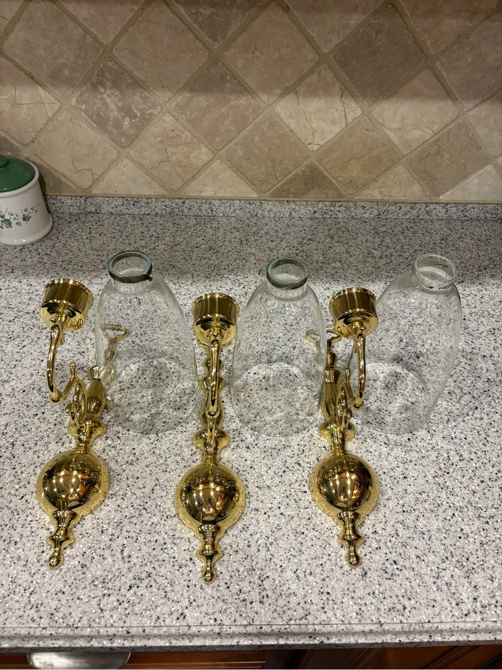 Set of 3 BALDWIN BRASS WALL SCONCE CANDLE HOLDERS W/ GLASS HURRICANE SHADES - Picture 11 of 11